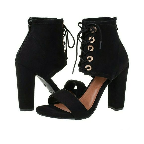 Black Corset Strap Block Heel - Picture 3 of 7